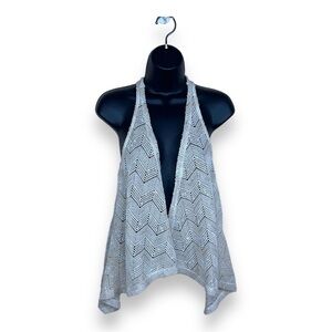 SMALL BEIGE CROCHET OPEN KNIT SHRUG VEST SLEEVELESS BOHO HIPPIE BOHEMIAN